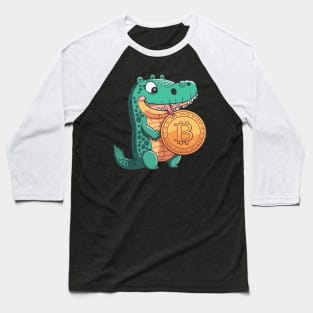 Cartoon Crocodile with a Bitcoin Coin Baseball T-Shirt